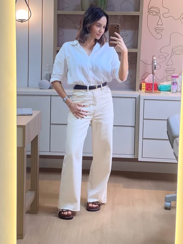 Bianca M. review of Calça Jeans Wide Leg Buriti Bege image 1 out of 1