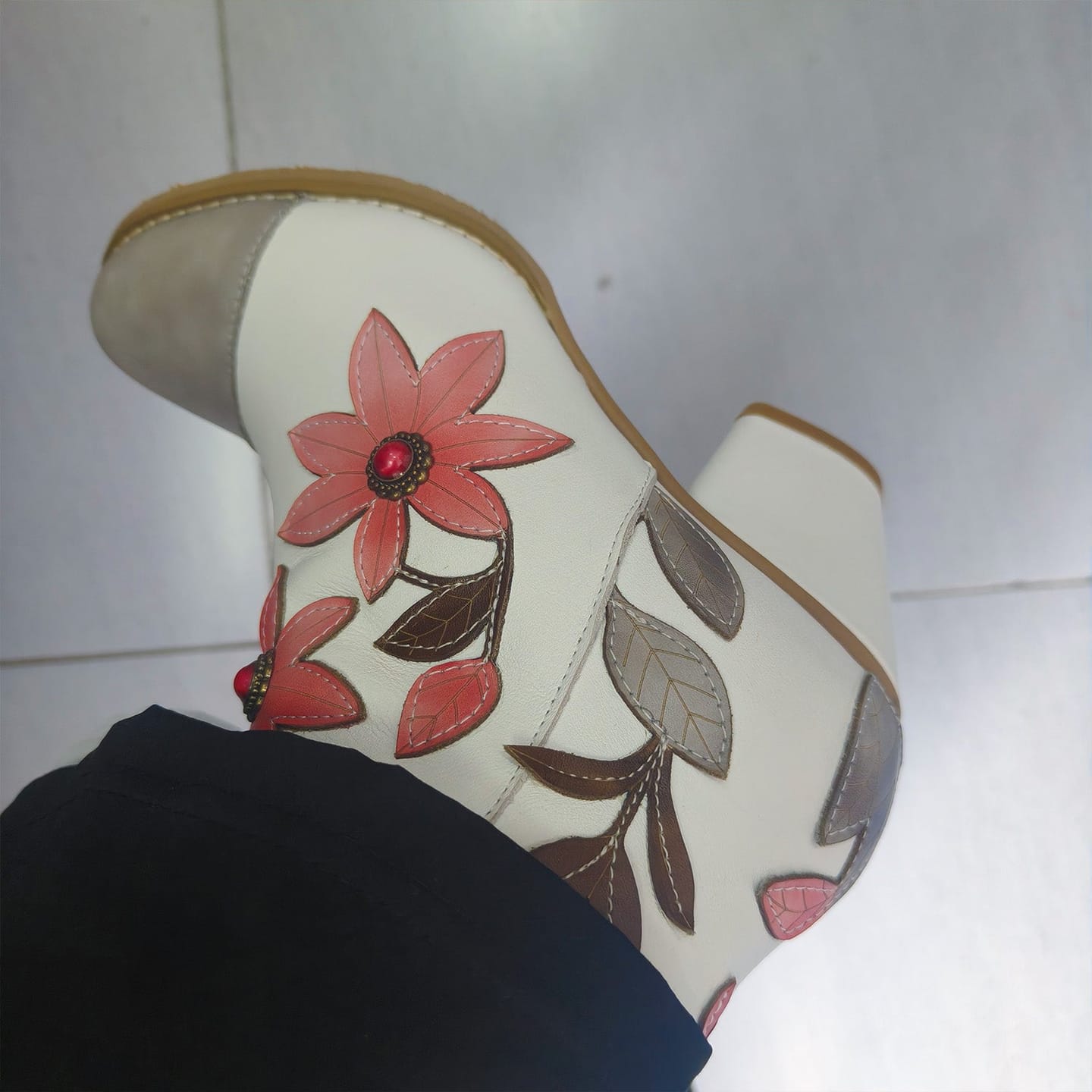 Customer photo review of Floral Grace Ankle Boots
