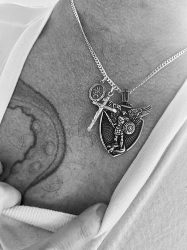 Customer photo review of Christianartworkshop Vintage Shield St. Michael the Archangel Stainless Steel Pendant Necklace