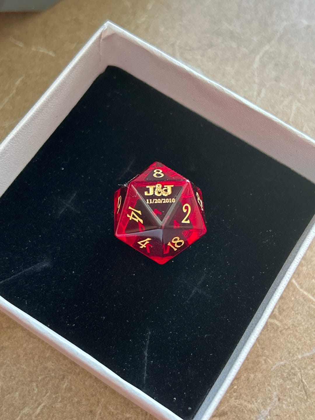 Customer photo review of Custom Anniversary D20 Dice