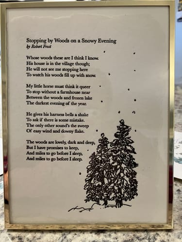 Customer photo review of stopping by woods on a snowy evening robert frost poem art print