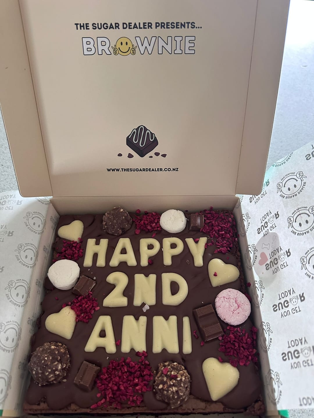 Customer photo review of Custom message heart brownie