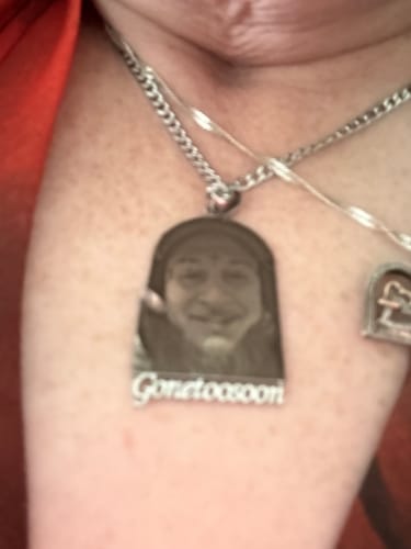 Customer photo review of Custom Photo Engraved Pendant Necklace
