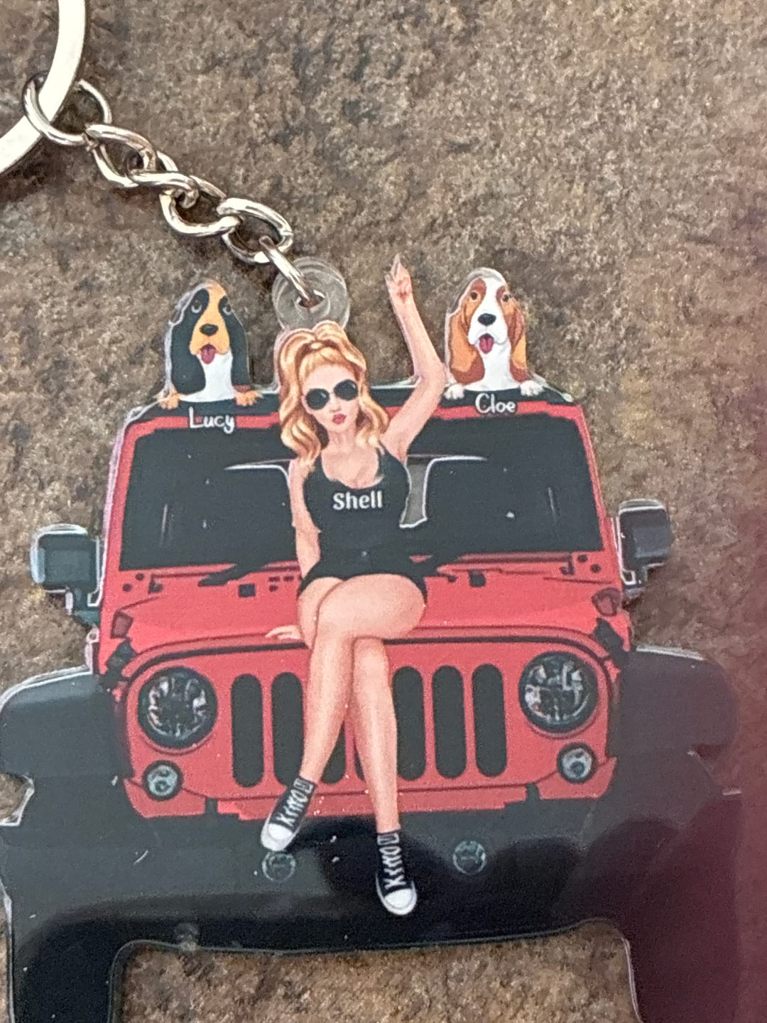 Customer photo review of Personalized A Girl With Off-Road Car And Dog Keychain Gift For Journey Girls