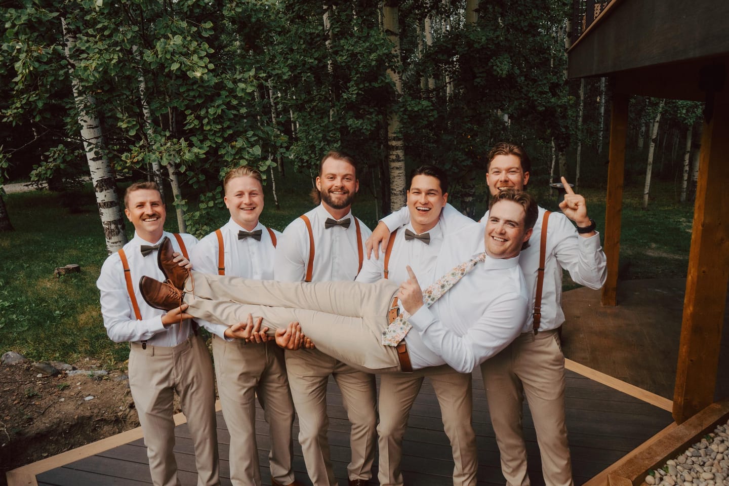 Customer photo review of Olive Bow Tie & Cognac Buckle Suspenders Set