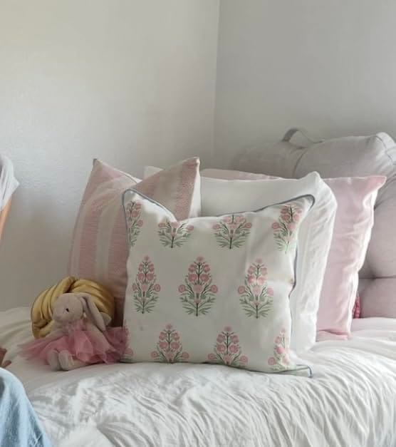 Customer photo review of Coastal Indoor Outdoor Throw Pillow Cover, Floral with Piping, Pink Green Baby Blue, 18"x18"