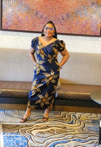 Customer photo review of IDIA AFRICAN PRINT OFF SHOULDER MIDI DRESS [NAVY BLUE]