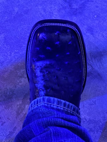 Customer photo review of Black/Blue Ostrich Leather Boots - Square Toe