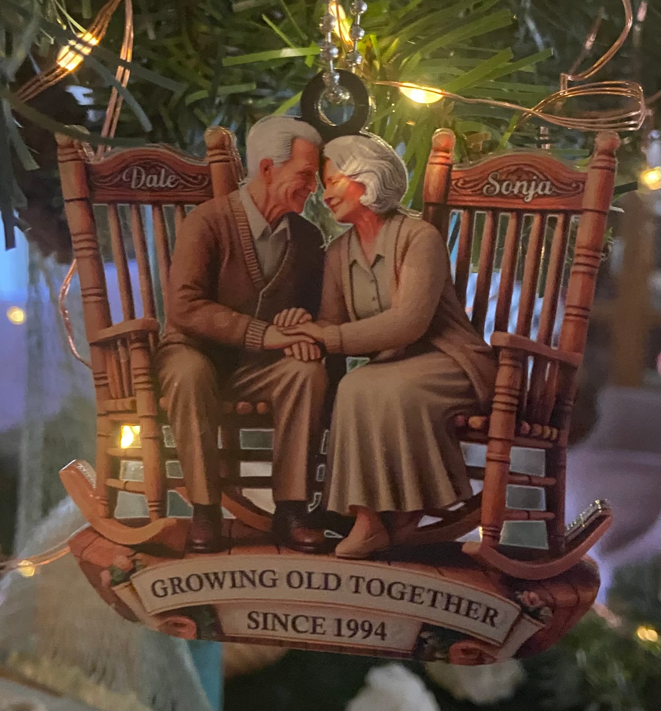 Customer photo review of Old Couple Sitting On Rocking Chairs Together Personalized Christmas Acrylic Ornament