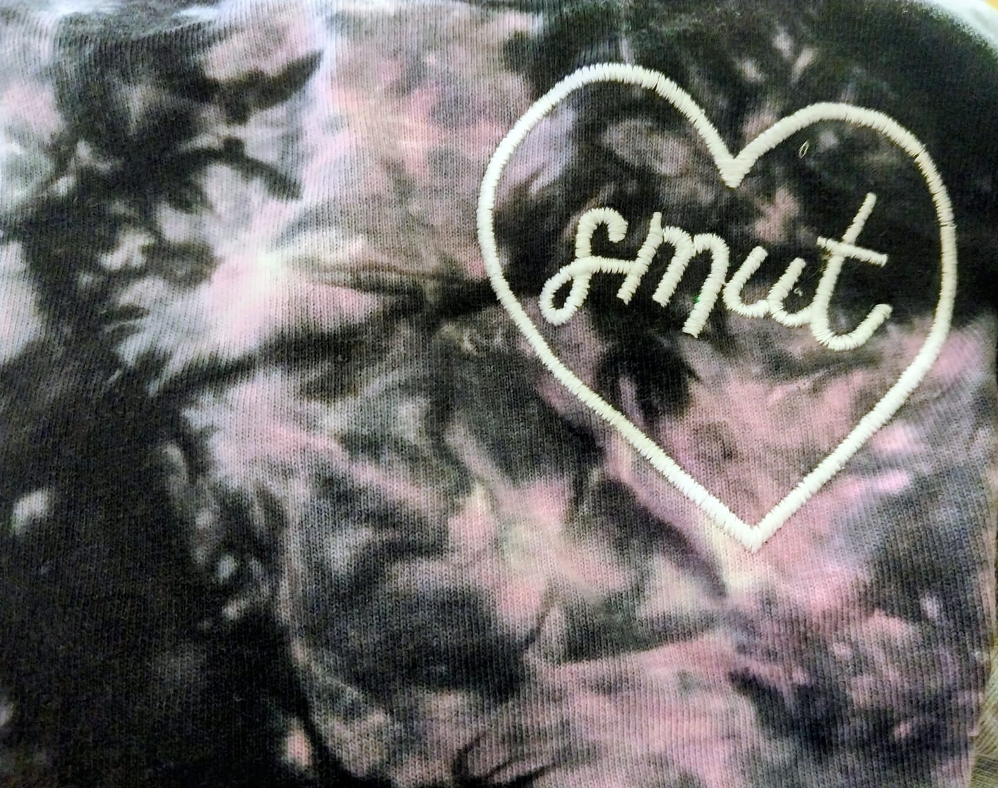 Customer photo review of smut heart embroidered oversized tie-dye t-shirt