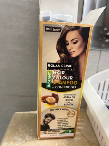 Customer photo review of Instant Hair Color Shampoo In Pakistan + Conditioner (Dark Brown) – Shampoo Hair Dye For Men & Women