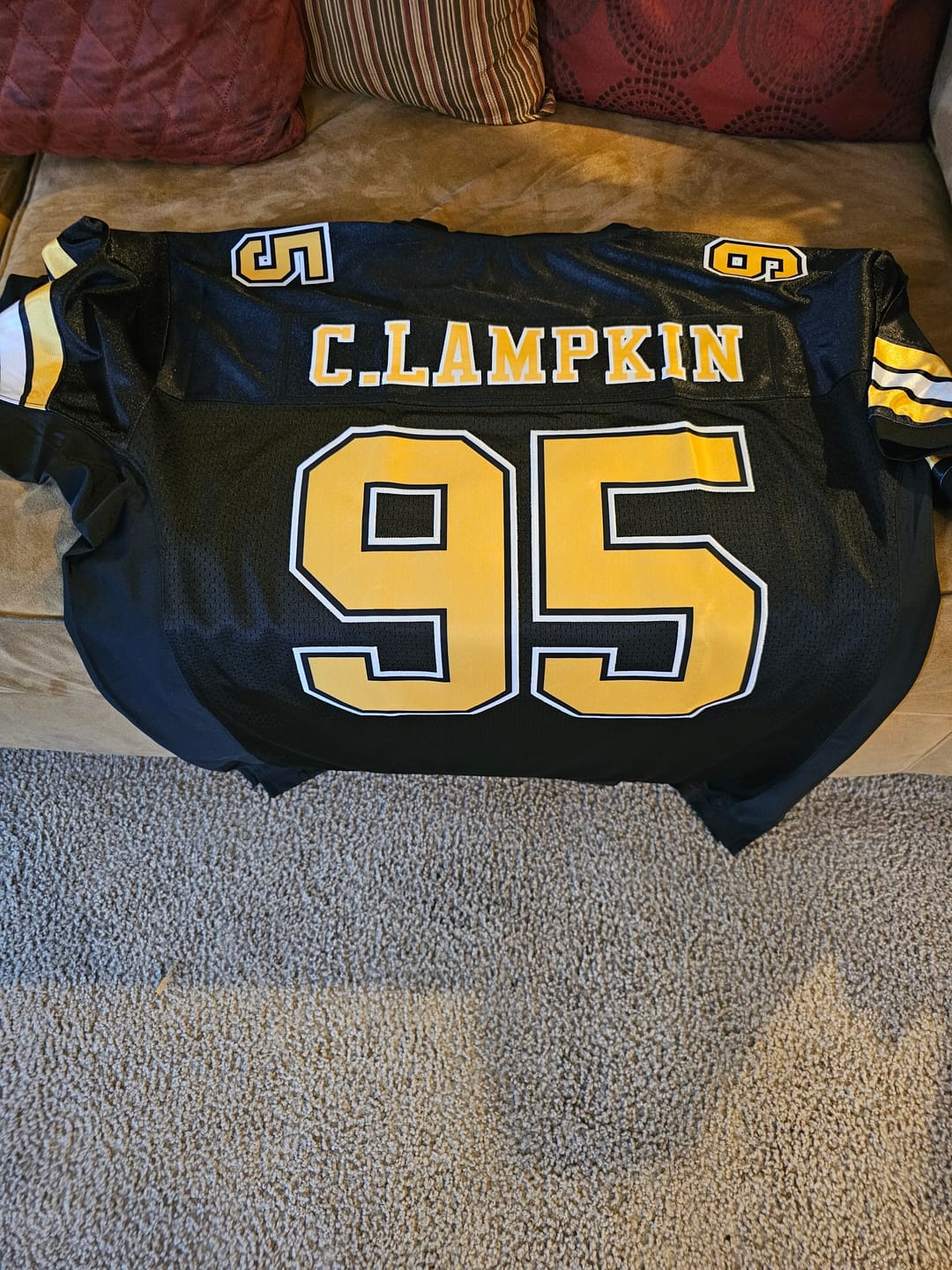 Customer photo review of Custom Black Gold-White Classic Style Mesh Authentic American Football Jersey