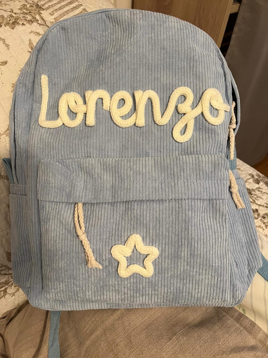 Customer photo review of K&C – Personalized Knitted Backpack + Bottle + Lunchbox