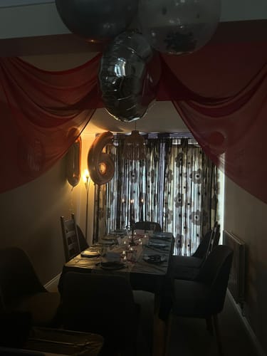 Customer photo review of Replay-able Masquerade Murder Mystery Dinner Party Game for Up to 20 Adults - Host Your Own Dinner Party Game Night - Masquerade Venetian Carnival Theme - Mardi Gras Fancy Dress Dinner Party V2