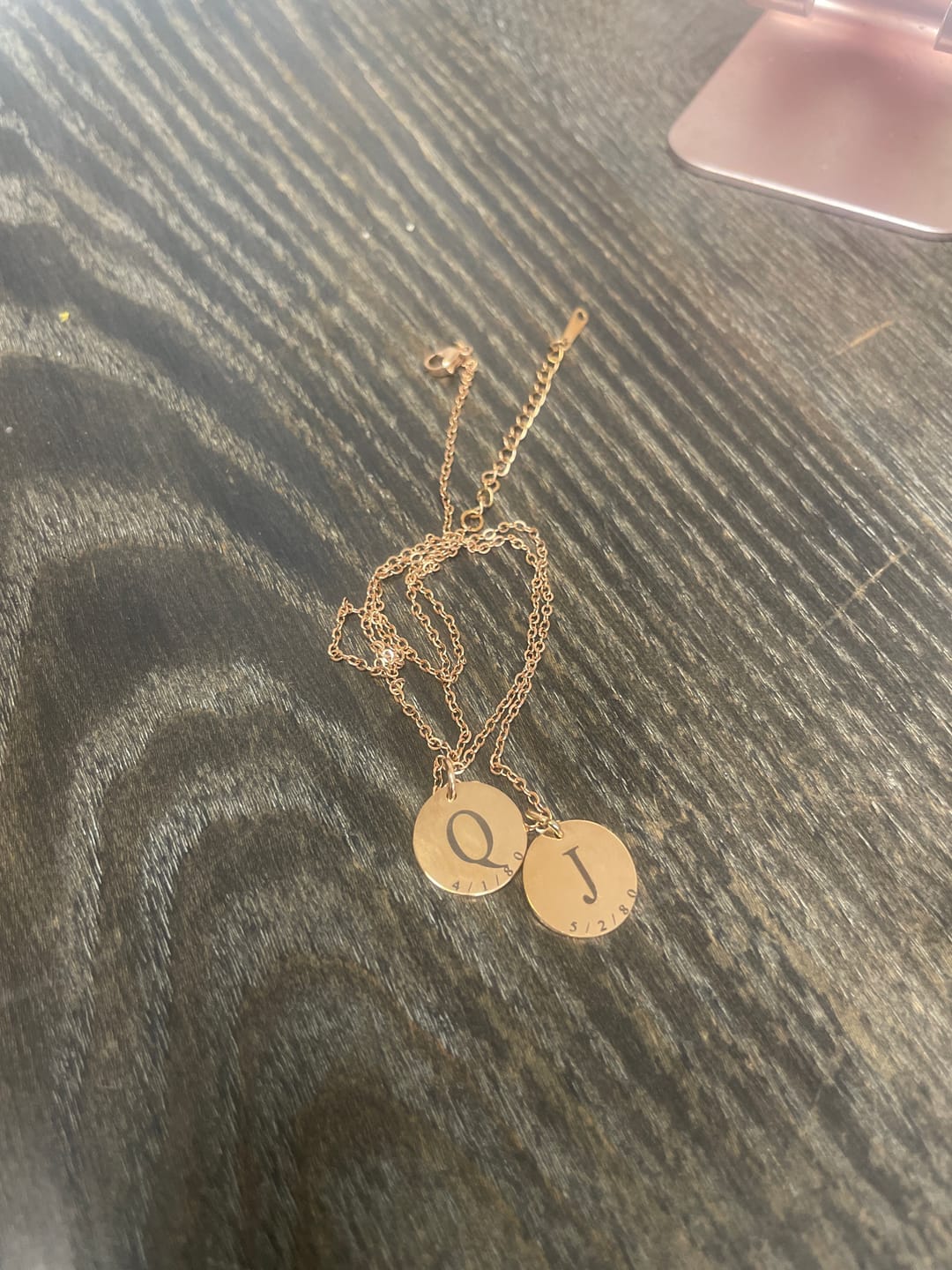 Customer photo review of Initial Date Charm Necklace