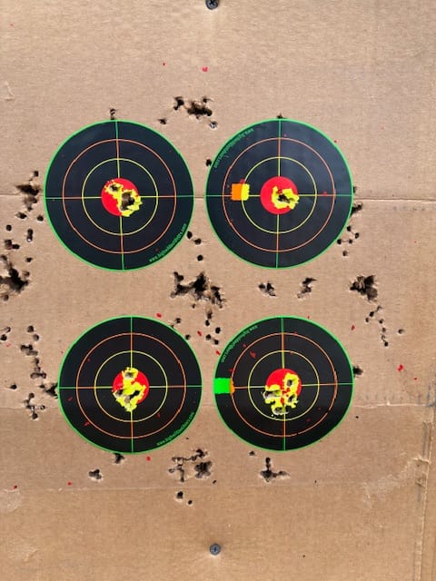 Customer photo review of 4 Inch Splatter Adhesive Bullseye Shooting Target Stickers - 200 Pack