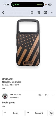 Customer photo review of Tilted American Flag – GR8CASE Wood Phone Case
