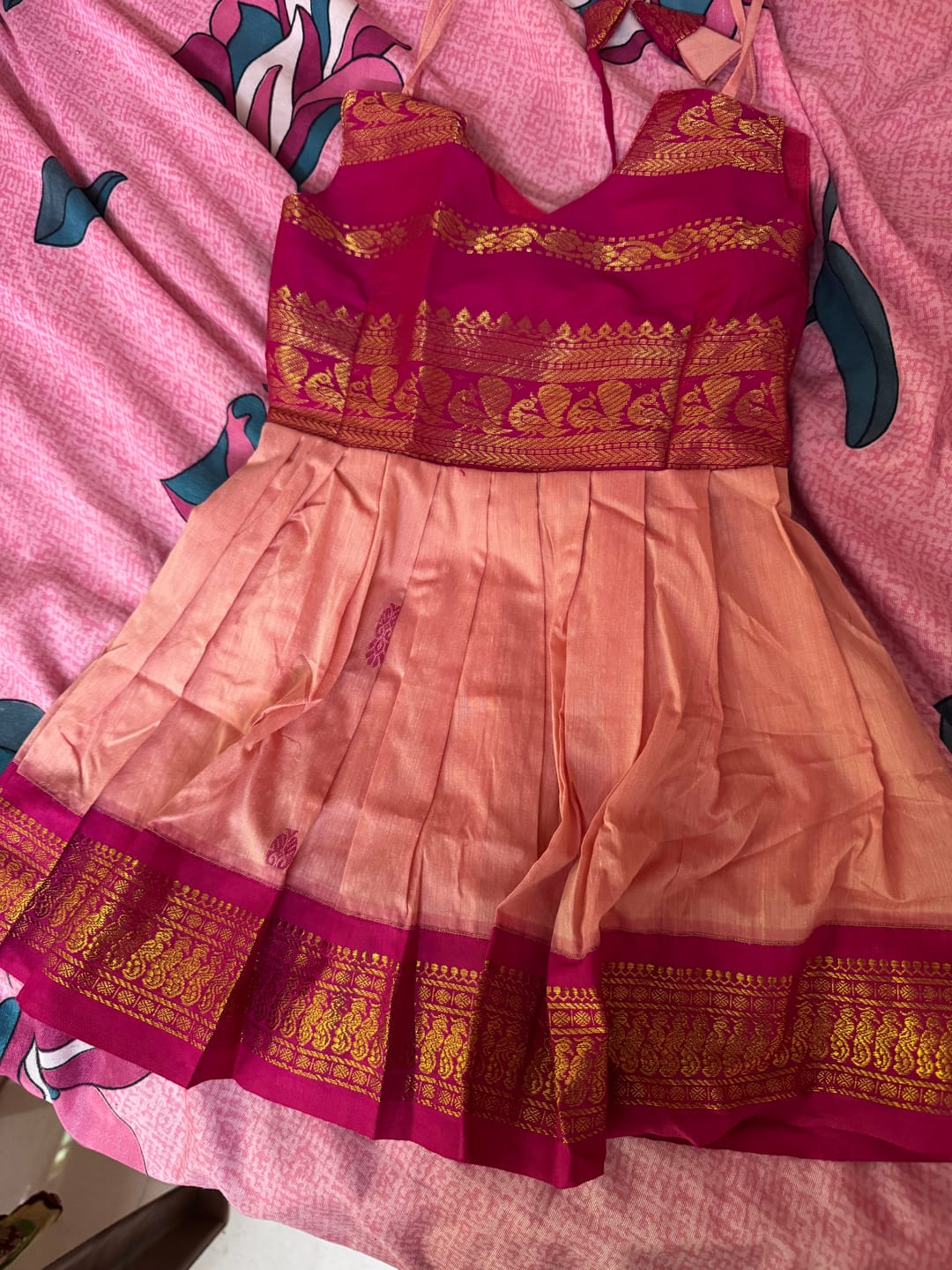 Customer photo review of Blush Pink and Magenta Tie-Up Ethnic Wear for Girls – Traditional Dress for Baby Girl