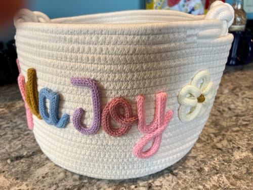 Customer photo review of Baby Knits™  Multicolor Personalized Knitted Basket