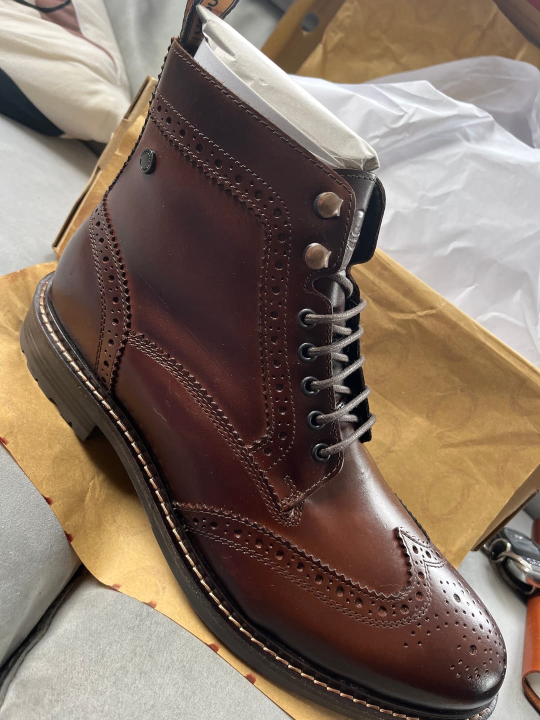 Customer photo review of Dealer Burnished Brogue Boots Brown
