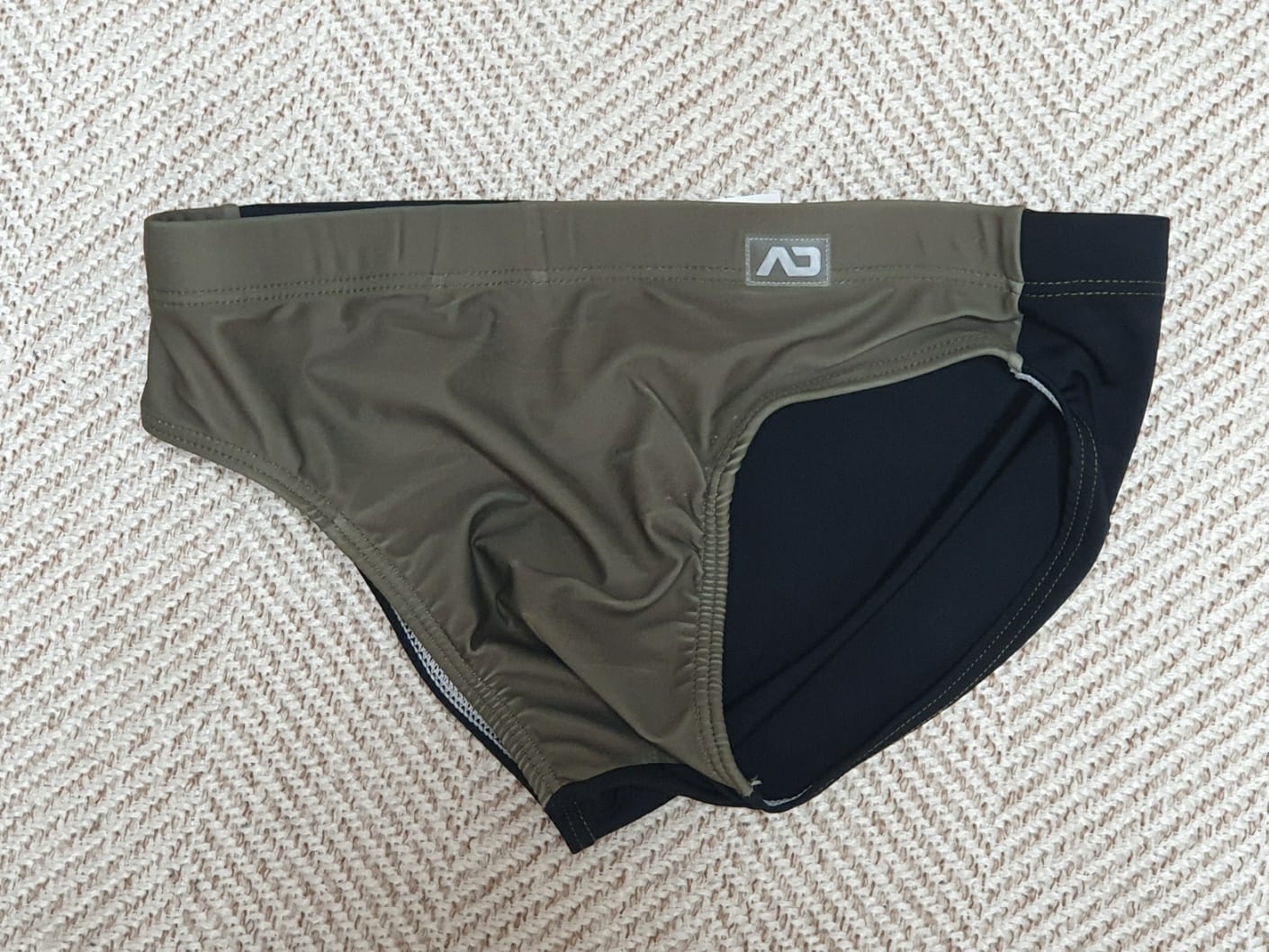 Customer photo review of Men's Color Block Swim Briefs with Removable Pad