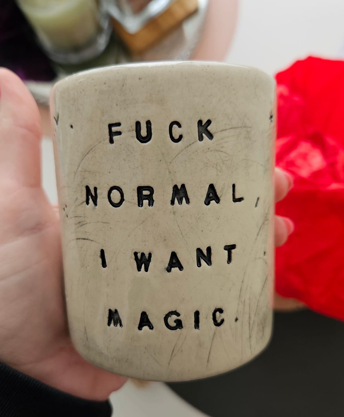 Customer photo review of Ceramic tumbler mug with magic saying