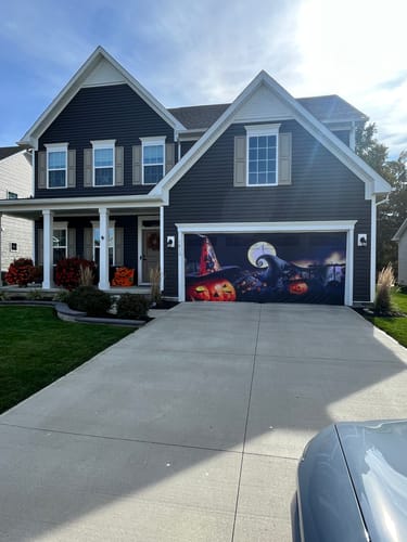 Customer photo review of Jack Pumpkins Yard The Nightmare Before Christmas Garage Door Cover Banner Wrap
