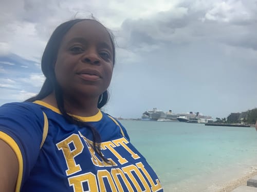 Customer photo review of Pretty Poodle- embroidered premium T shirt