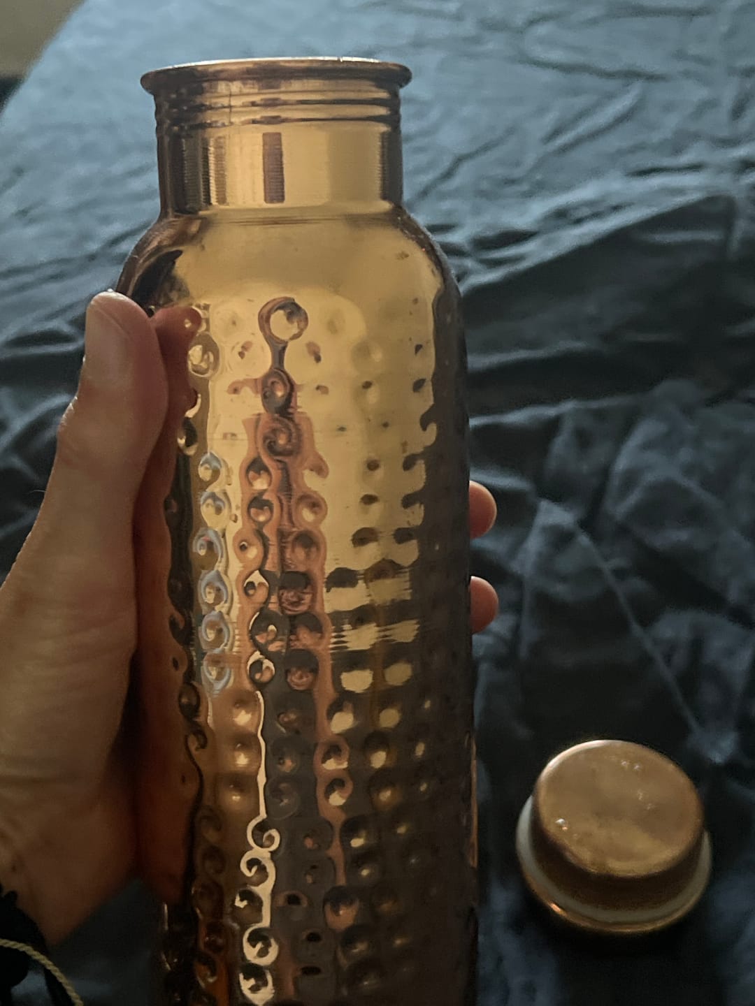 Customer photo review of Hammered Pure Copper Water Bottle