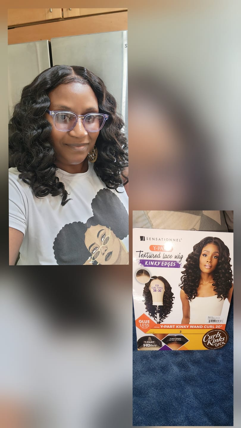 Customer photo review of Sensationnel Curls Kinks & Co Glueless Textured HD Lace Front Wig - Y-PART KINKY WAND CURL 20" - Kinky Edges