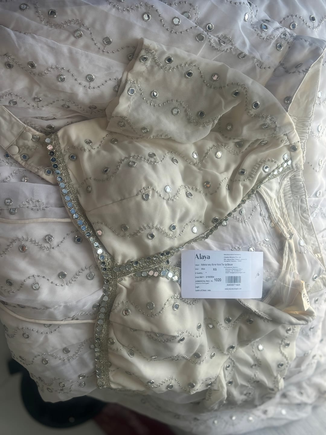 Customer photo review of Astoria Ivory Mirror Work Lehenga Set