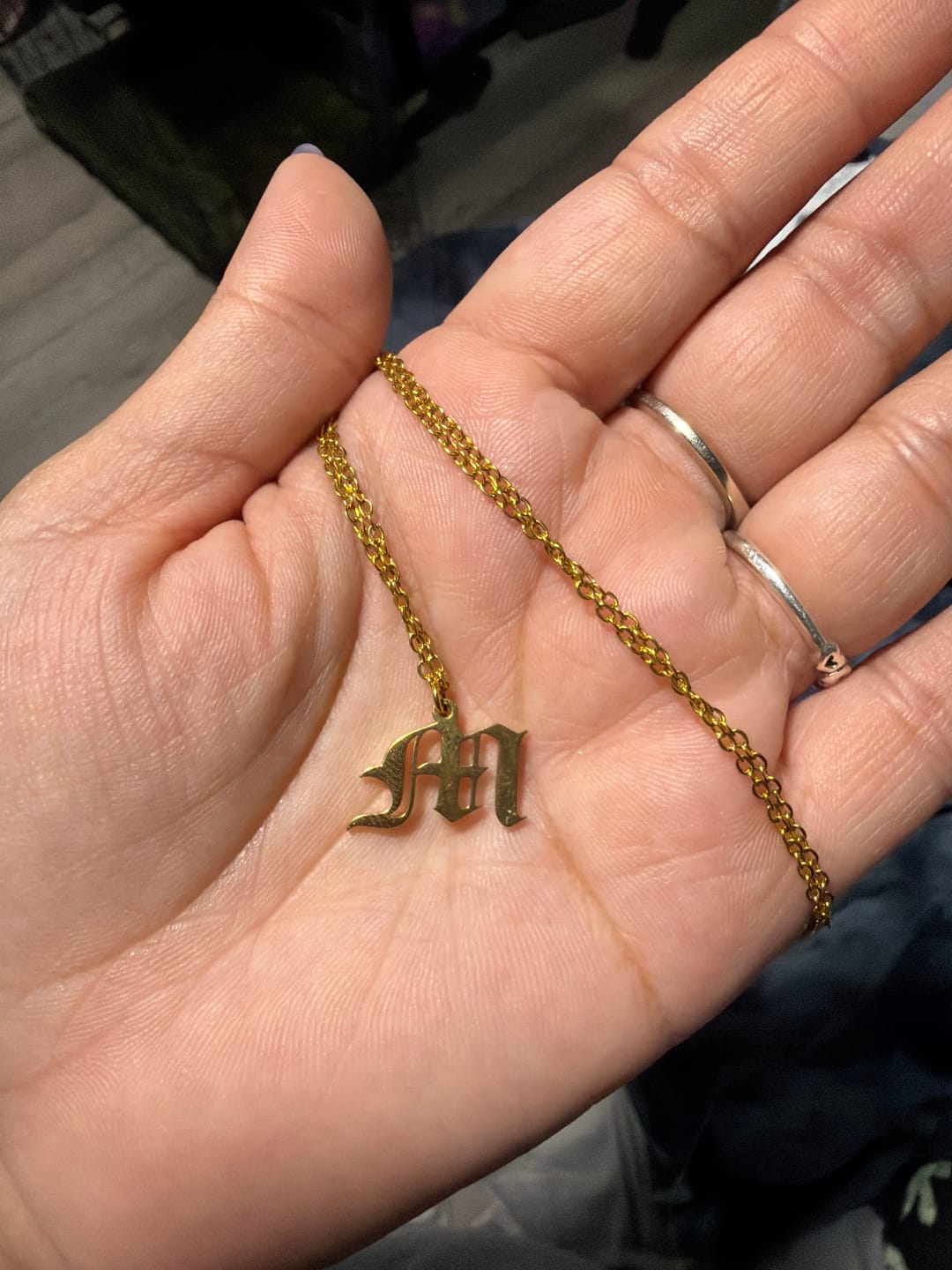 Customer photo review of Gothic Two Letter Necklace