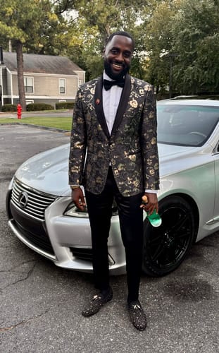 Customer photo review of Luxury Black Golden Rose Floral Men's Suit Set