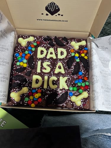 Customer photo review of Custom message dick brownie
