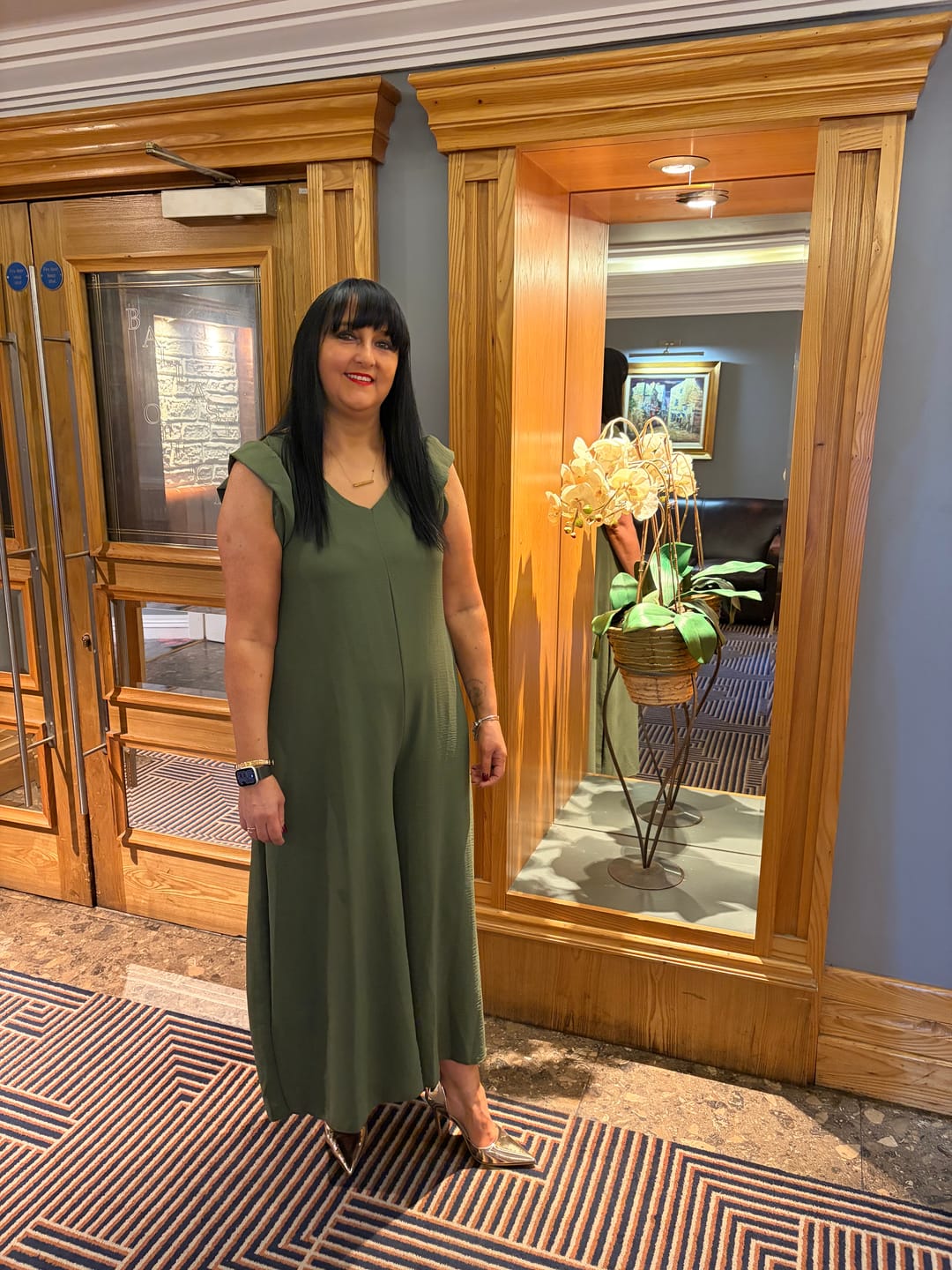 Customer photo review of Justine Khaki Frill Sleeve Jumpsuit