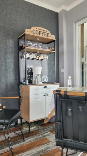 Customer photo review of Rani JE157 Işıklı Kahve Köşesi Membran Kapaklı Çekmeceli Çok Amaçlı Mutfak Dolabı Sepet Ceviz - Beyaz