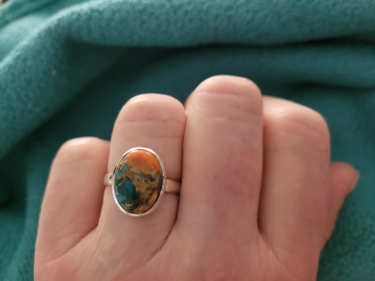 Customer photo review of Oyster Copper Turquoise Ring Sterling Silver