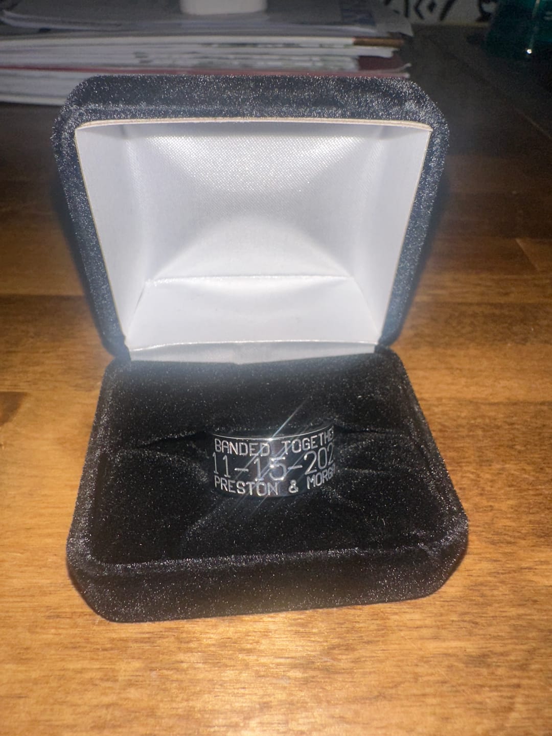Customer photo review of Duck Band Wedding Ring with Laser Carved Ducks