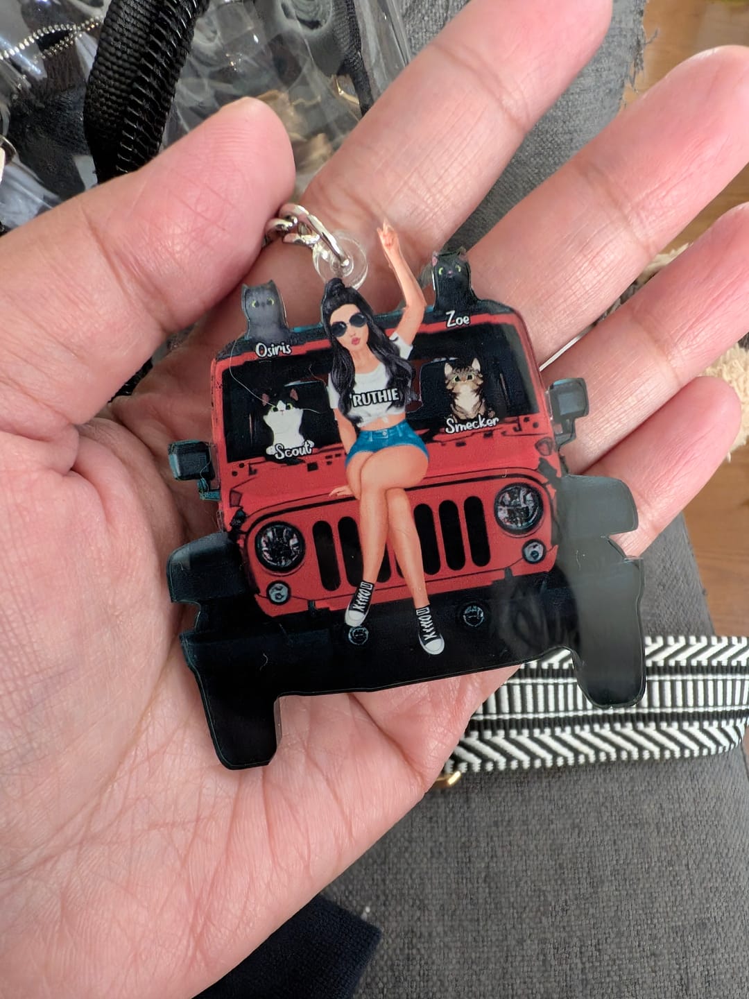 Customer photo review of Personalized A Girl With Off-Road Car And Dog Keychain Gift For Journey Girls