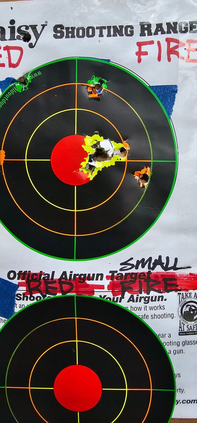 Customer photo review of 4 Inch Splatter Adhesive Bullseye Shooting Target Stickers - 200 Pack