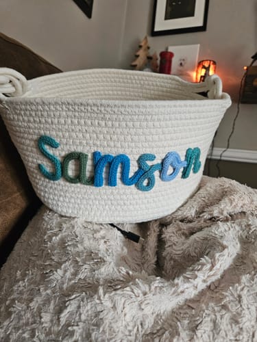 Customer photo review of Baby Knits™  Multicolor Personalized Knitted Basket