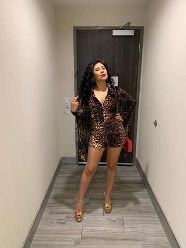 Customer photo review of Leopard Fringe Romper