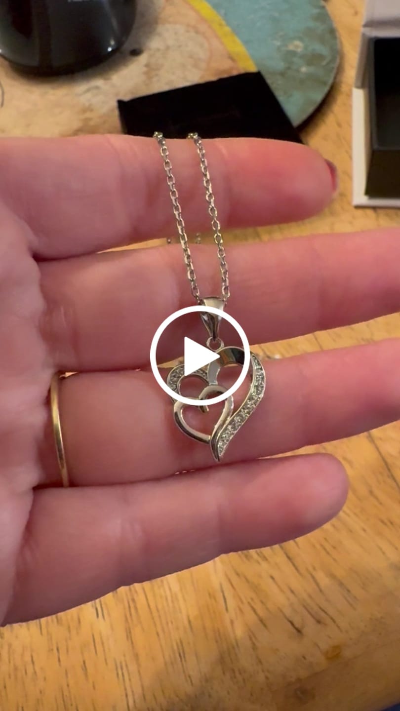 Customer video review of Jennifer 18k White Gold Plated Double Heart Necklace with Swarovski Crystals