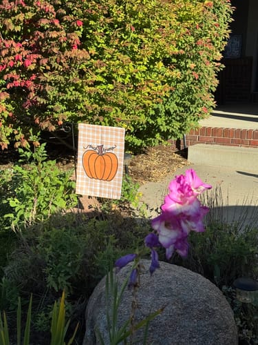 Customer photo review of F*ck Trump Autumn Pumpkin Garden Flag