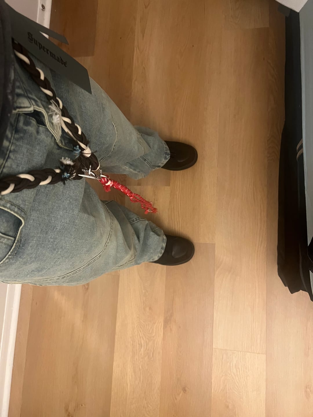 Customer photo review of Denim Retro Belt Detail With Patchwork Barrel Jeans - 2490