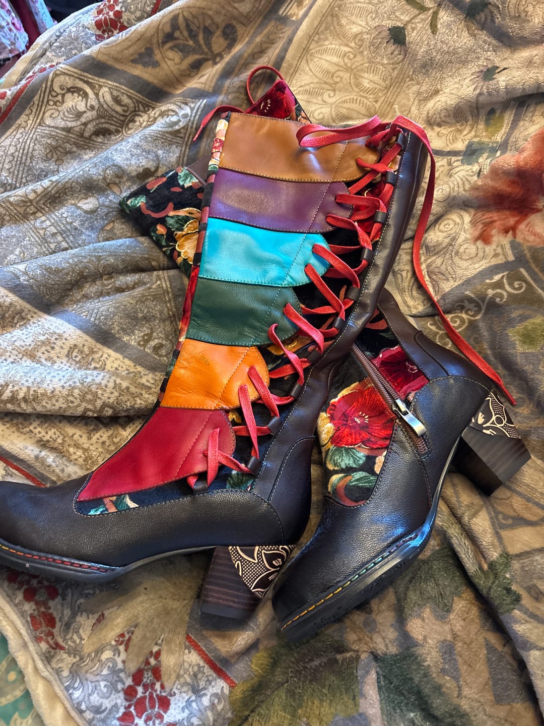 Customer photo review of Leather Handmade Embossed Adjustable Boots