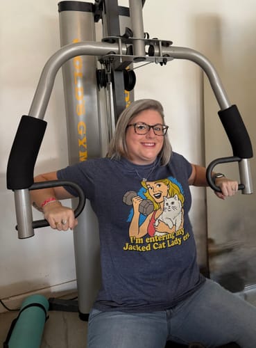 Customer photo review of Jacked Cat Lady Era T-Shirt