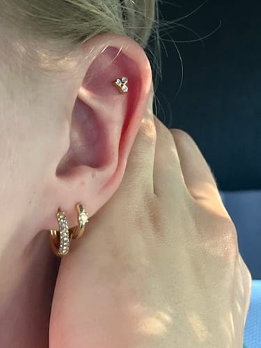 Customer photo review of Dainty Huggies 18K Gold Plated
