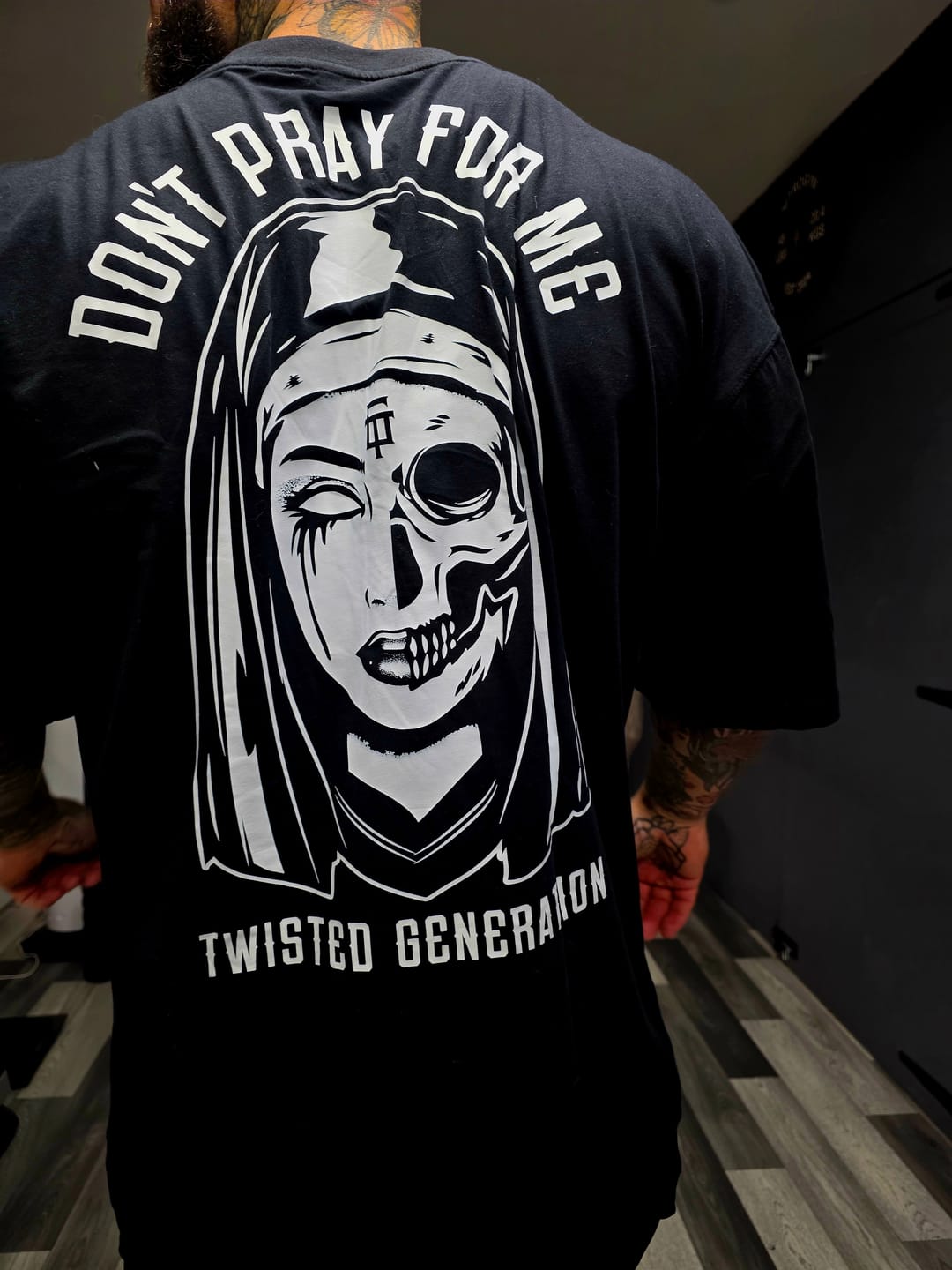 Customer photo review of Nun Oversized T-shirt - Don't Pray For Me