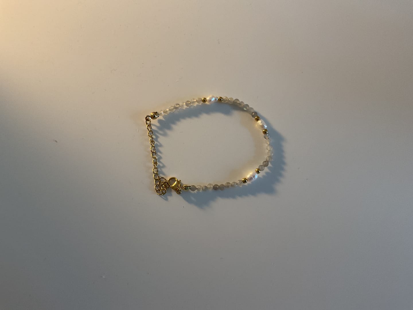 Customer photo review of Moonstone & Pearl Bead Bracelet